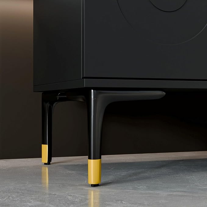 78.7'' W TV Table Stand with Storage, Mid-Century Modren Under TV Cabinet with 4 Doors, Farmhouse Entertainment Media Center with Storage for Living Room, Entryway, Office Furniture, Black