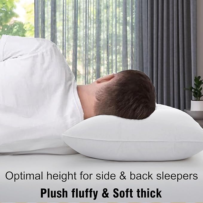 Hotel Collection Thick Bed Pillows Queen Size Set of 2 Soft Plush Fluffy Side Sleeper Pillow for Adults Back Sleeping High Loft Medium Firmness White 20x30 inches