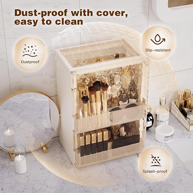 Makeup Organizer with Drawers,Skincare Organizer for Vanity,Storage Box with Cover,Large Cosmetic Display case for Dresser, Bathroom Countertop