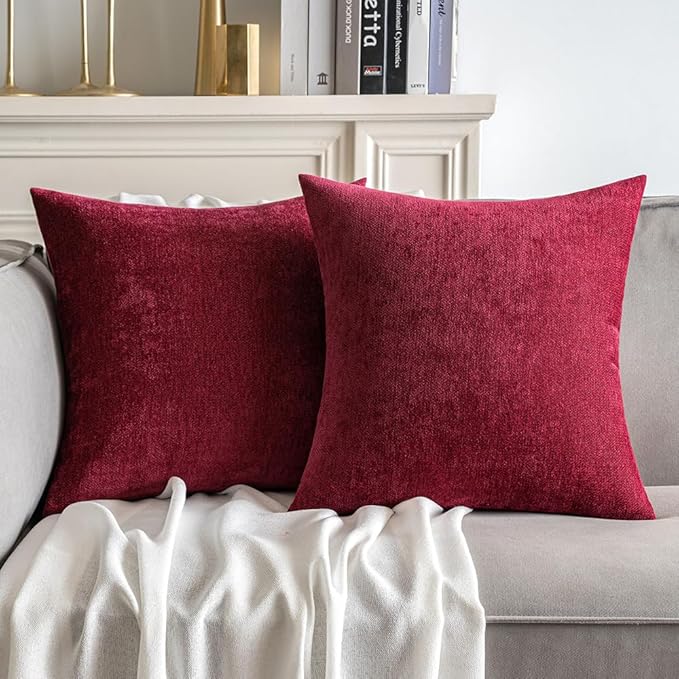 MIULEE Pack of 2 Burgundy Decorative Pillow Covers 20x20 Inch Soft Chenille Couch Throw Pillows Farmhouse Cushion Covers for Home Decor Sofa Bedroom Living Room