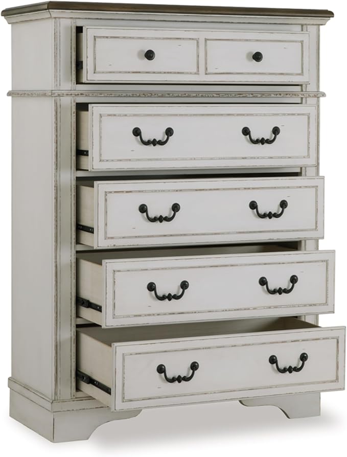 Signature Design by Ashley Blendon Traditional 5-Drawer Chest of Drawers with Safety Stop, White & Dark Brown