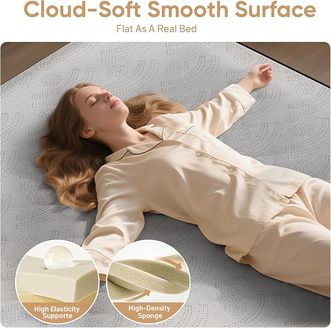 Queen Air Mattress with Built-in Pump,18'' Foam Topper Blow Up Mattress,Luxury Inflatable Mattress 2 Mins Self-Inflation/Deflation - Breathable and Flatness-Free for Camping, Home & Guests