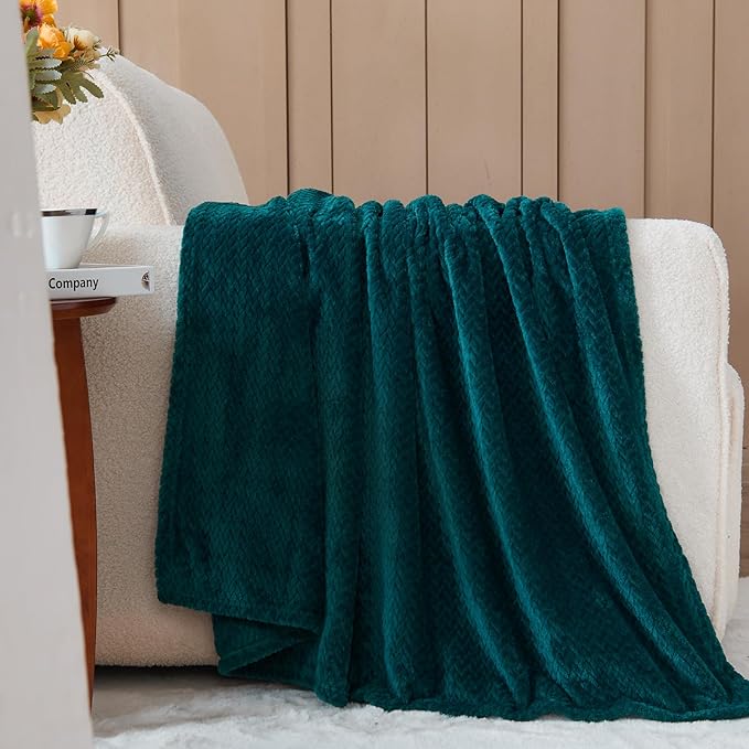 NEWCOSPLAY Super Soft Throw Blanket Dark Teal Premium Silky Flannel Fleece Leaves Pattern Lightweight Bed Blanket All Season Use (Dark Teal, Throw(50"x60"))