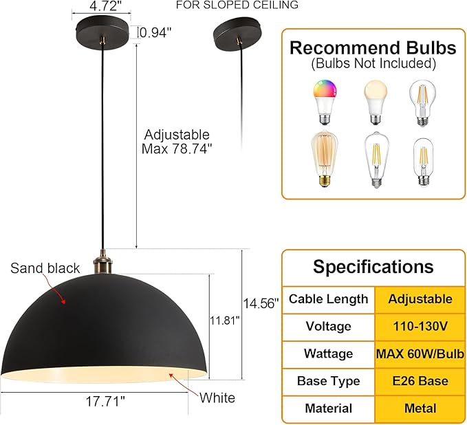 Modern chandelier Industrial style chandelier 17.72 inches Black and white color scheme Indoor chandelier Length of wire 78.74 inches - Suitable for kitchen island, dining room and bedroom use