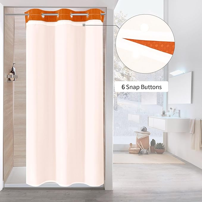 MitoVilla Orange Waffle Small Stall Shower Curtain 36 x 74, No Hooks Required Half Size Narrow Fabric Cloth Shower Curtain Set with Snap-in Liner for Modern Bathroom Decor, Burnt Orange