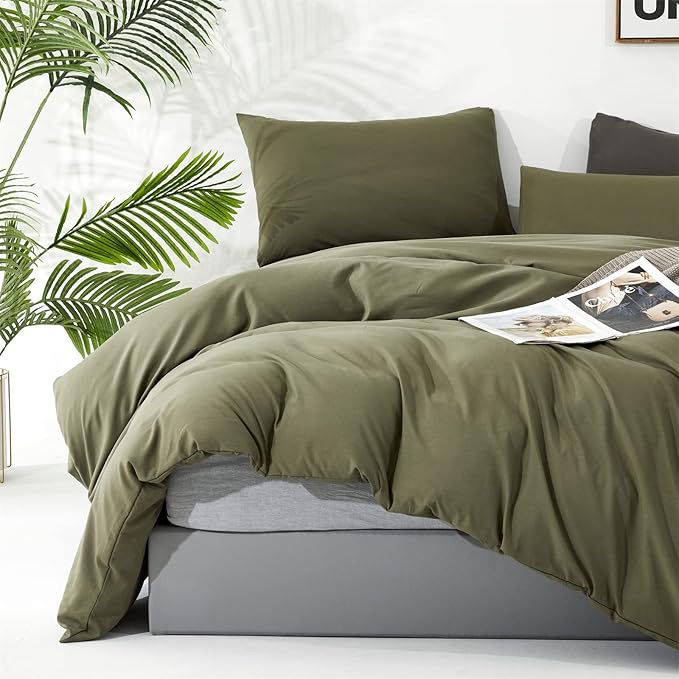 CLOTHKNOW California King Olive Green Comforter Set 3Pcs Dark Green Bedding Comforter Sets Light Green Comforter Green Comforter Sets Cal King
