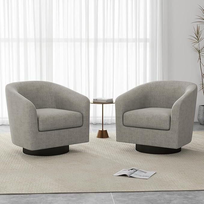 UIXE Swivel Accent Chairs Set of 2, Fabric Barrel Club Chair Upholstered Armchair for Living Room, Round Arm Chair Bedroom Single Sofa Reading Seat - Khaki