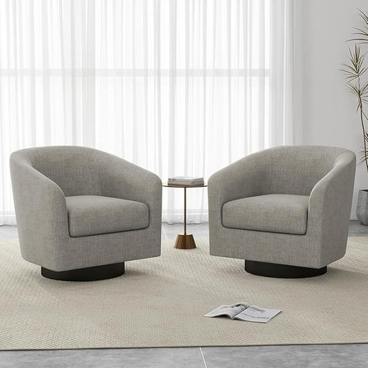 UIXE Swivel Accent Chairs Set of 2, Fabric Barrel Club Chair Upholstered Armchair for Living Room, Round Arm Chair Bedroom Single Sofa Reading Seat - Khaki