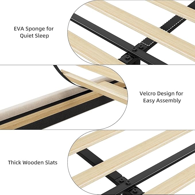 GarveeHome Upholstered Bed Frame with Storage Headboard and Charging Station, Platform Bed Frame with Drawers, Heavy Duty, No Box Spring Needed, Easy Assembly, Beige, Queen Size