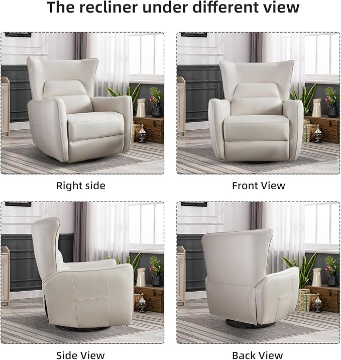 INZOY Power Swivel Rocker Recliner Glider, Oversize Electric Swivel Rocker Recliners with Highly Enveloping Backrest, Nursery Rocking Recliner Chair Leathaire Reclining Sofa for Living Room, White