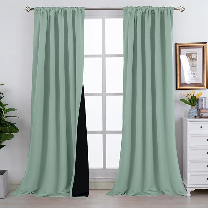 BGment Blackout Curtains with Thermal Insulation Liner Curtains 108 Inches Long, Rod Pocket and Back Tab Double Layer Room Darkening Window Curtain for Bedroom(52 x 108 Inch, 2 Panels, Frosty Green)