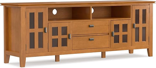SIMPLIHOME Artisan SOLID WOOD 72 inch Wide Transitional TV Media Stand in Honey Brown For TVs up to 80 inches for the Living Room and Entertainment Center