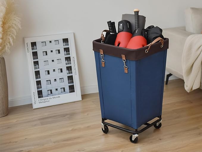 StorageWorks 160L Laundry Basket with Wheels, Large Rolling Hampers for Clothing Organizer, Dirty Clothes Basket for Hotel, Home, Closet, Dorm, Blue