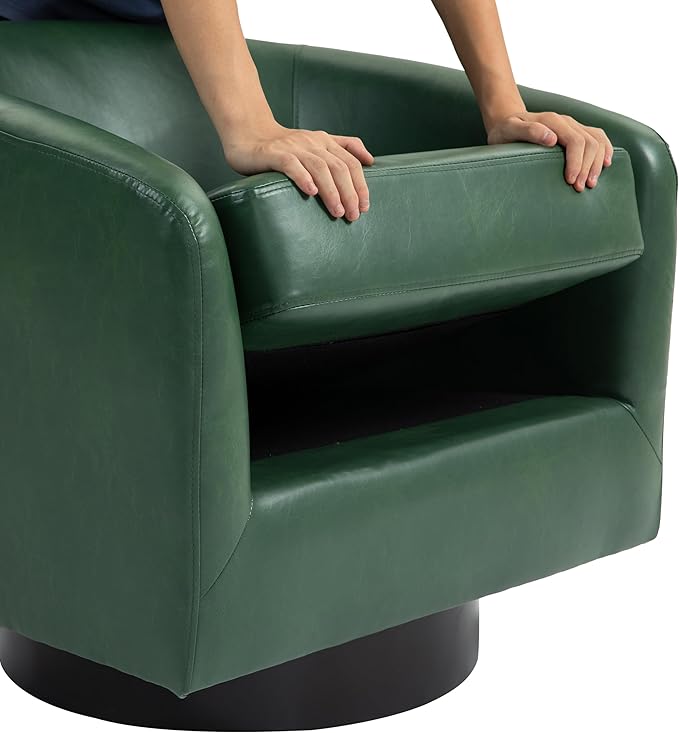 UIXE 360° Swivel Barrel Accent Chair Armchair, Faux Leather Modern Round Club Arm Chair Upholstered Single Sofa Seating Corner Nook Side Reading Seat for Living Room, Office, Bedroom - Green
