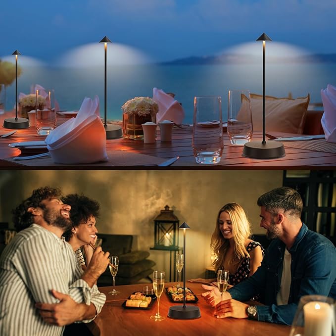 Cordless Table Lamp Rechargeable, Battery Operated 6000mAh Desk Lamp Touch Dimmable Lamp Outdoor Waterproof Portable Wireless Table Light, Small Table Lamp for Restaurant Bar/Outdoor(Black)