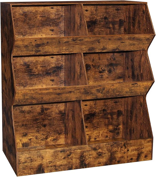 DINZI LVJ Toy Storage Organizer, Kids Bookshelf, Wooden Toy Storage Cabinet, 6 Cubby Children Bookcase, 35.4" L Toddler Book Shelf for Playroom, Living Room, Nursery, Hallway, School, Rustic Brown