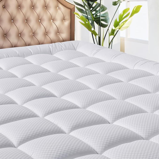 MATBEBY Twin Size Mattress Pad - Cooling Breathable Mattress Topper, Quilted Fitted Mattress Protector, Pillow Top Mattress Cover with 8-21" Deep Pocket, Soft, Machine Washable, White, 39x75 Inches