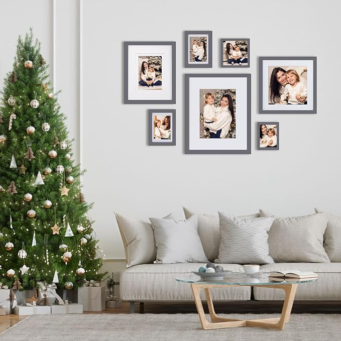 Egofine 5x7 Picture Frame Made of Solid Wood, Display Pictures 3.5x5/4x6 with Mat or 5x7 Without Mat Covered by Plexiglass for Table Top Display and Wall Mounting Photo Frame, Dark Gray