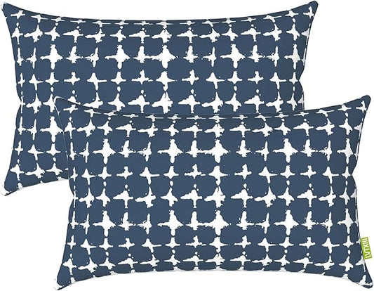 LVTXIII Outdoor/Indoor Lumbar Pillows, Decorative Patio Lumbar Cushions, Fluffy Water Repellent Garden Cushions for Home Patio Coach Sofa Use, 12×20 Inch, Pack of 2, Tie-dye Navy