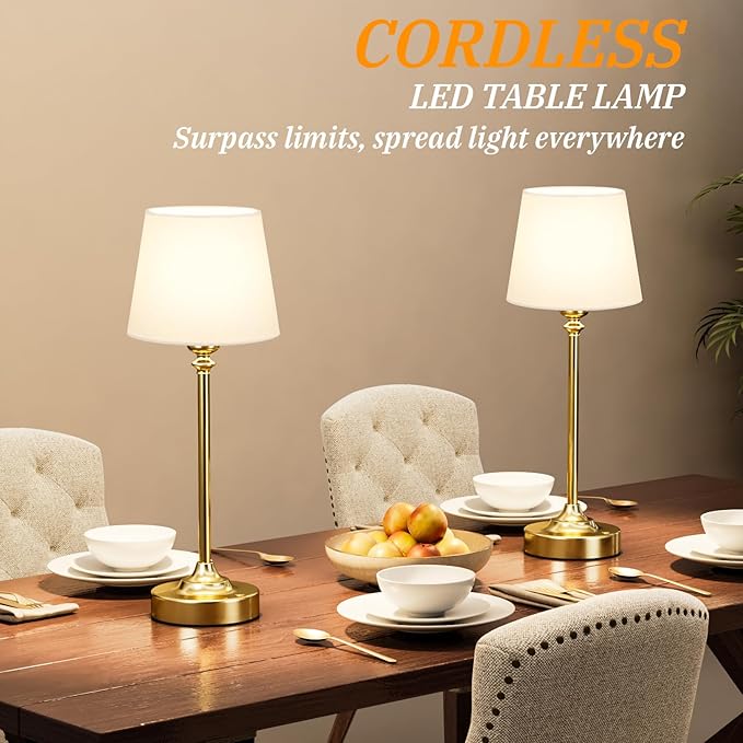 Cordless Table Lamp Rechargeable Gold - 1 Pack Brass 4000mAH Battery Operated Lamp for Decor, 3000K Stepless Dimming Touch Control Wireless Lamp for Bedroom, Dining Table, Counter, Living Room