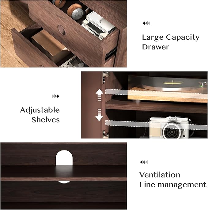 66" Fluted TV Stands for Living Room, Mid Century Modern TV Consoles for 75 inch TV, Entertainment Center with Storage, Media Console with Adjustment Shelf(Walnut)