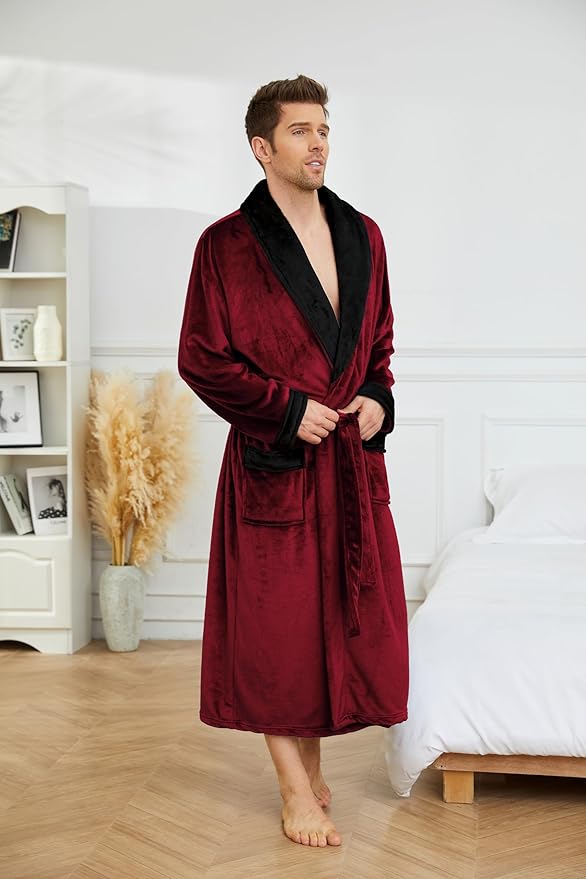 U2SKIIN Mens Fleece Robe Plush Collar Shawl Bathrobe