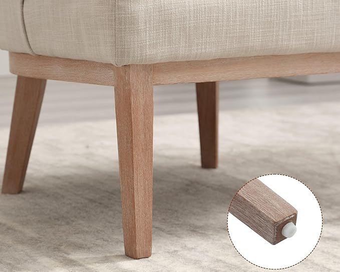 Comfy Barrel Chair Mid Century Modern Accent Chair with Solid Wood Leg Upholstered Reading Arm Chair Linen Fabric Waiting Room Round Side Chairs for Small Spaces Living Room Bedroom Office, Beige