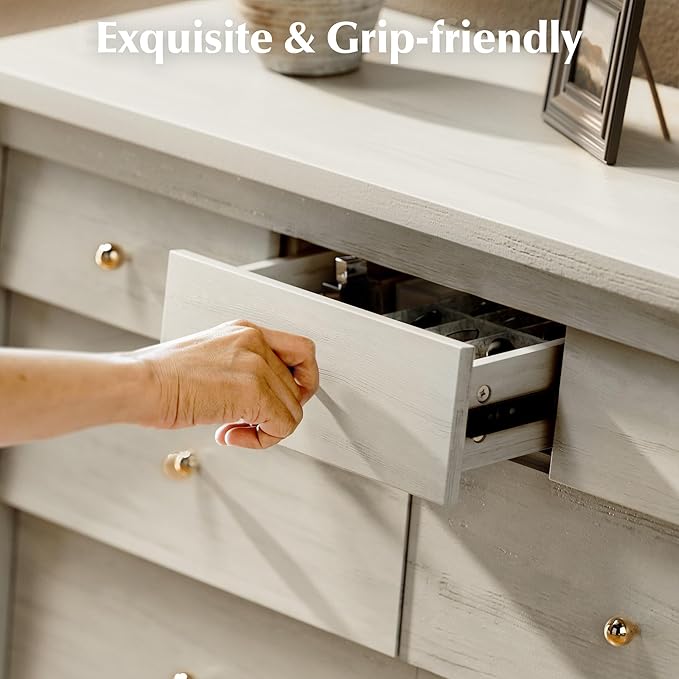 7 Drawers Dresser with Beveled Panel for Bedroom, Farmhouse Chest of Drawers, Mid Century TV Stand Closet Storage Furniture for Hallway, Living Room, Entryway, White