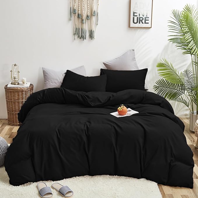 Luxlovery Black California King Comforters Set Women Men Solid Black Bedding Set Cal King Soft Breathable Lightweight Durable Comforter Set Fluffy Blanket Quilts