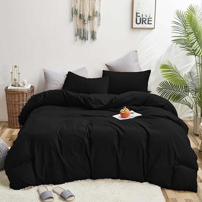 Luxlovery Black Comforter Full Size Men Women Solid Black Bedding Comforter Set Full Dark Color Quilts Blanket Soft Breathable Lightweight Pure Fluffy Comforter Set
