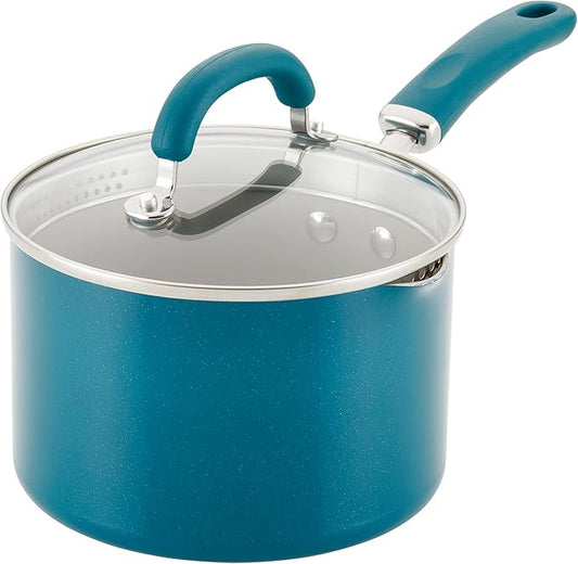 Rachael Ray 12020 Create Delicious Nonstick Sauce Pan / Saucepan with Straining and Lid, 3 Quart - Teal Shimmer