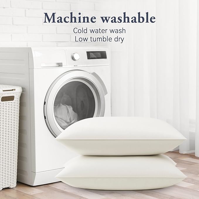 puredown® Goose Feather Down Pillows, 100% Organic Cotton Cover, Luxury Hotel Collection Bed Pillows for Sleeping Set of 2, Queen Size