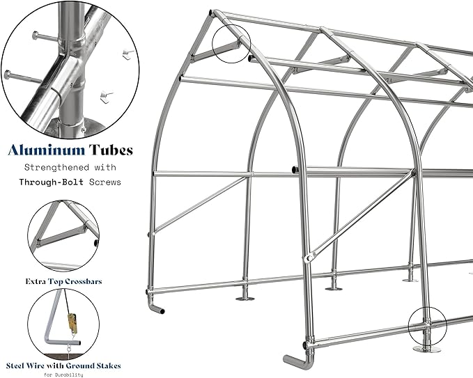 AMERLIFE 12 x 30 FT Walnut-Shaped Outdoor Carport, Heavy Duty Enclosed Carport, UV & Snow Resistant, Roll-Up Doors & Mesh Windows, for Trucks, Boats, Farm Equipment, Events, Silver Gray