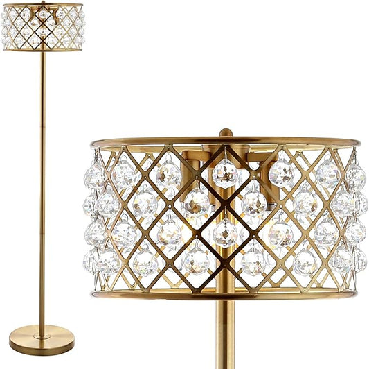 JONATHAN Y JYL9000A Elizabeth 60" Crystal/Metal LED Floor Lamp, Contemporary, Transitional, Elegant, Geometric, Office, Living Room, Family Room, Dining Room, Bedroom, Hallway, Foyer, Brass Gold/Clear