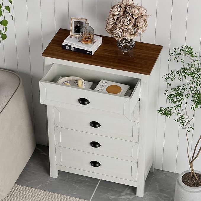 Farmhouse 5 Drawer Dresser for Bedroom, 47" Tall Dresser with Rustic Wood Top, Modern Chest of Drawers Organizer for Bedroom, Closet, Living Room, Entryway, Hallway