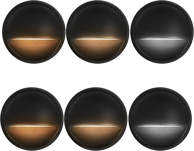 LED Low Voltage Deck Lights Outdoor Waterproof,6-Pack 3CCT Deck Lighting Fixtures Landscape Step,3W,12V-24V AC/DC Die-cast Aluminum Housing Fence Lamp Wired 2700K/3500K/5000K (Black)