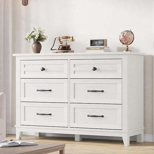 GarveeHome 6 Dresser for Bedroom, 47" Wide Drawer Dresser with Storage Freestanding, Wooden Closet Storage Chest for Living Room, Bedroom, Entryway, White