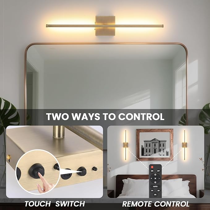 Battery Operated Wall Sconces with Remote Control, 11000mAh Wireless Rechargeable Brushed Bronze Wall Lights, 350°Rotate 3 Color Temperatures Dimmable Wall Lamp, for Bedroom, Living Room, Hallway