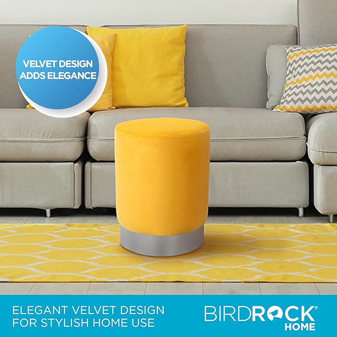 BIRDROCK HOME Round Ottoman Foot Stool – Soft Padded Modern Stool Design – Ideal for Living Room, Bedroom – Compact Footrest, Vanity Chair, Small Furniture – Foam Seating, Decorative Accent (Yellow)