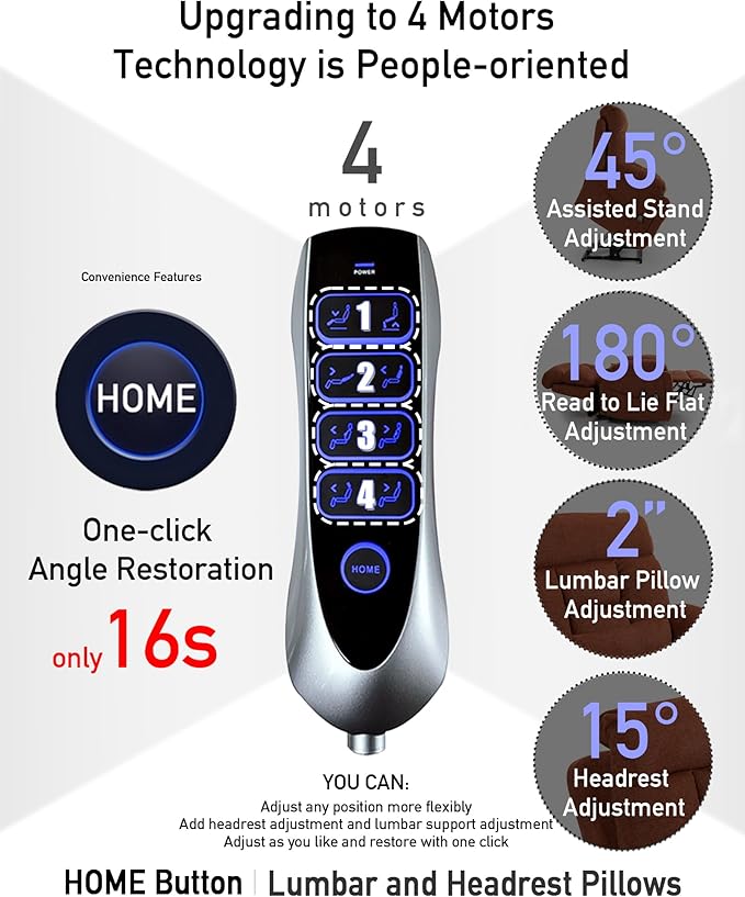 Oversized Lazy Boy Recliner Chair, 4 Motor Recliner with Power Headrest and Lumbar, Nursing Lift Chair with Vibrating Massage and Heated Seat