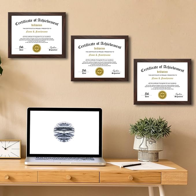 8.5x11 Diploma Frame Certificate Document Frame Set of 3 with High Definition Glass,Picture Frame for Wall and Tabletop Display in Walnut