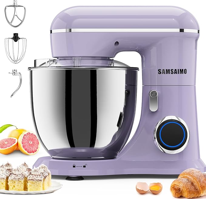 3-IN-1 Electric Stand Mixer, 660W 10-Speed With Pulse Button, Attachments include 6.5QT Bowl, Dough Hook, Beater, Whisk for Most Home Cooks, Vine Purple