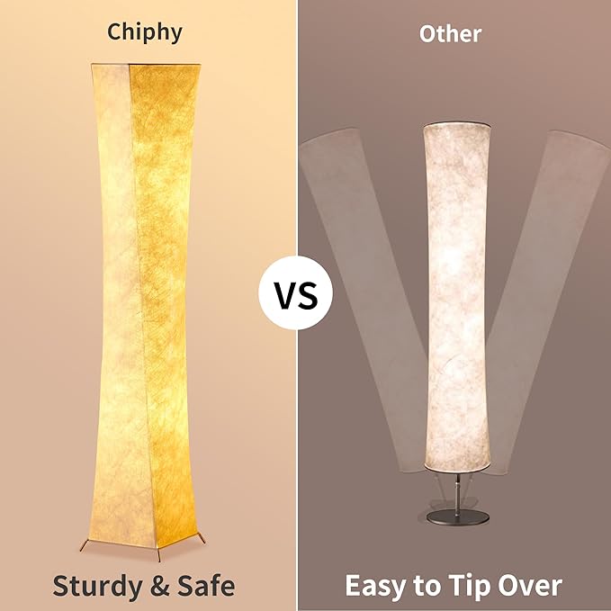 chiphy Floor Lamp, Dimmable 64" Tall Standing Lamp, 3 Levels Adjustable Brightness 12Wx2 LED Bulbs, Column Floor Light White Fabric Shade, Home Decor for Living Room, Bedroom, Kids Room