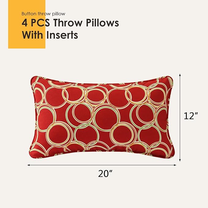 Outdoor Decorative Pillows Pack of 4, 20" x 12" Outdoor Pillow Set for Couch Bed Throw Patio Sofa, Circle Red