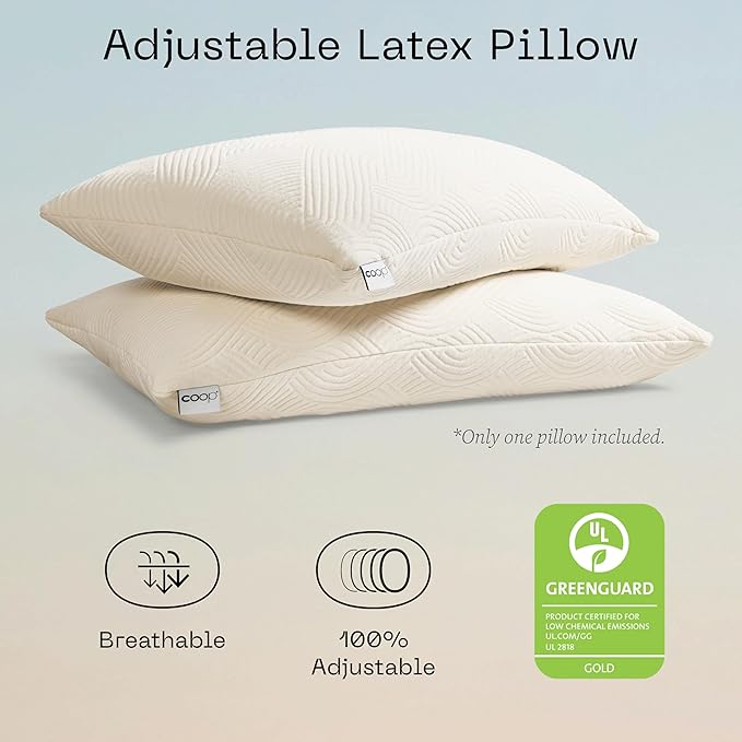 Coop Home Goods Adjustable Latex Pillow Queen, with Talalay Latex & Microfiber Fill, Best Pillows for Sleeping, Naturally Cooling, Eco-Friendly, Medium Firm Pillow for Back, Stomach or Side Sleepers