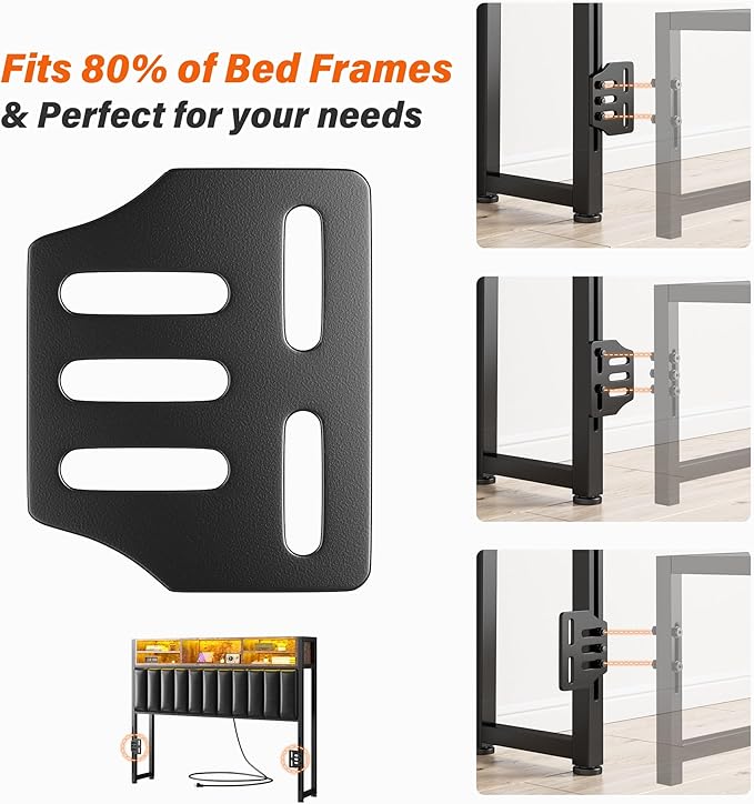 EnHomee King Headboard with Charging Port, King Headboard Only with LED Light, with Storage Shelf, King Size Headboard Only Upholstered for Bedroom