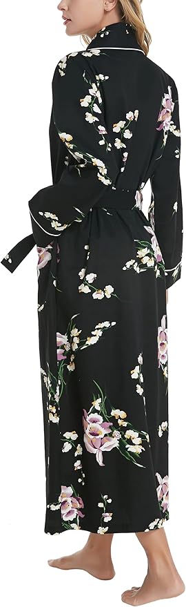 Lavenderi Women’s 100% Cotton Long Kimono Lounge Bathrobe Robe, Ladies Loungewear for Spa