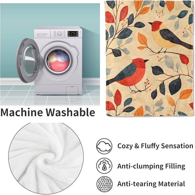 Birds Flannel Blanket, Bird Gifts, Birds-Themed Blanket for Women, Soft Lightweight Throw Blankets for Bed Home Travel Decor 60" x 80"