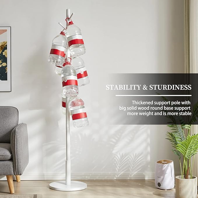 Standing Coat Rack White Coat Stand with 8 Hooks and 3 Height Options, Wood Kids Coat Tree with Sturdy Round Base, Small Hall Tree White YD-1009