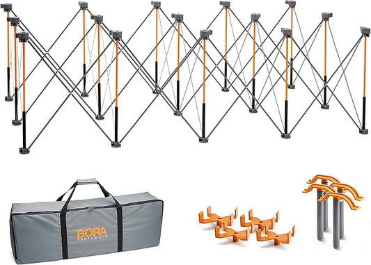 BORA Centipede 30in Folding Work Table Set - No Assembly 15-Strut Collapsible Table 6000lb Weight Limit - 4x8ft Mobile Work Station with Storage Bag, Foldable Work Bench Table - CK15S, Orange
